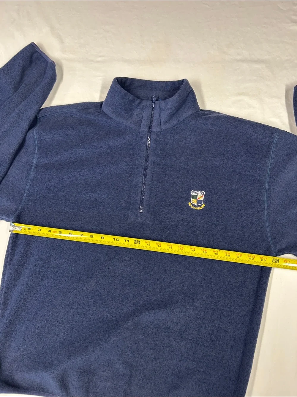 Vintage 90s Nautica Fleece Quarter Zip Pullover Sweatshirt Navy Crest